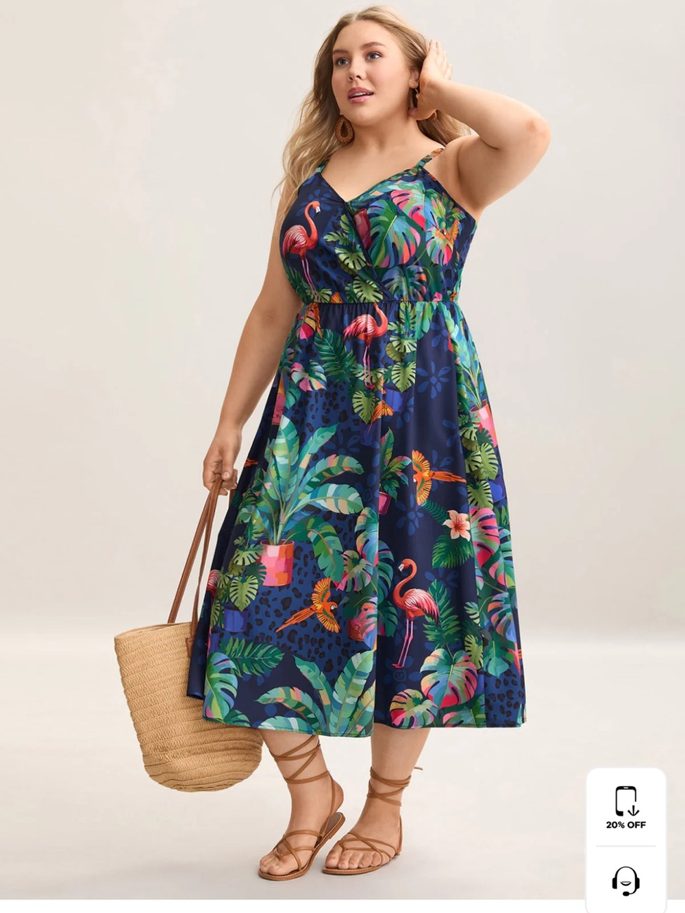 BloomChic Navy Tropical Print Midi Dress